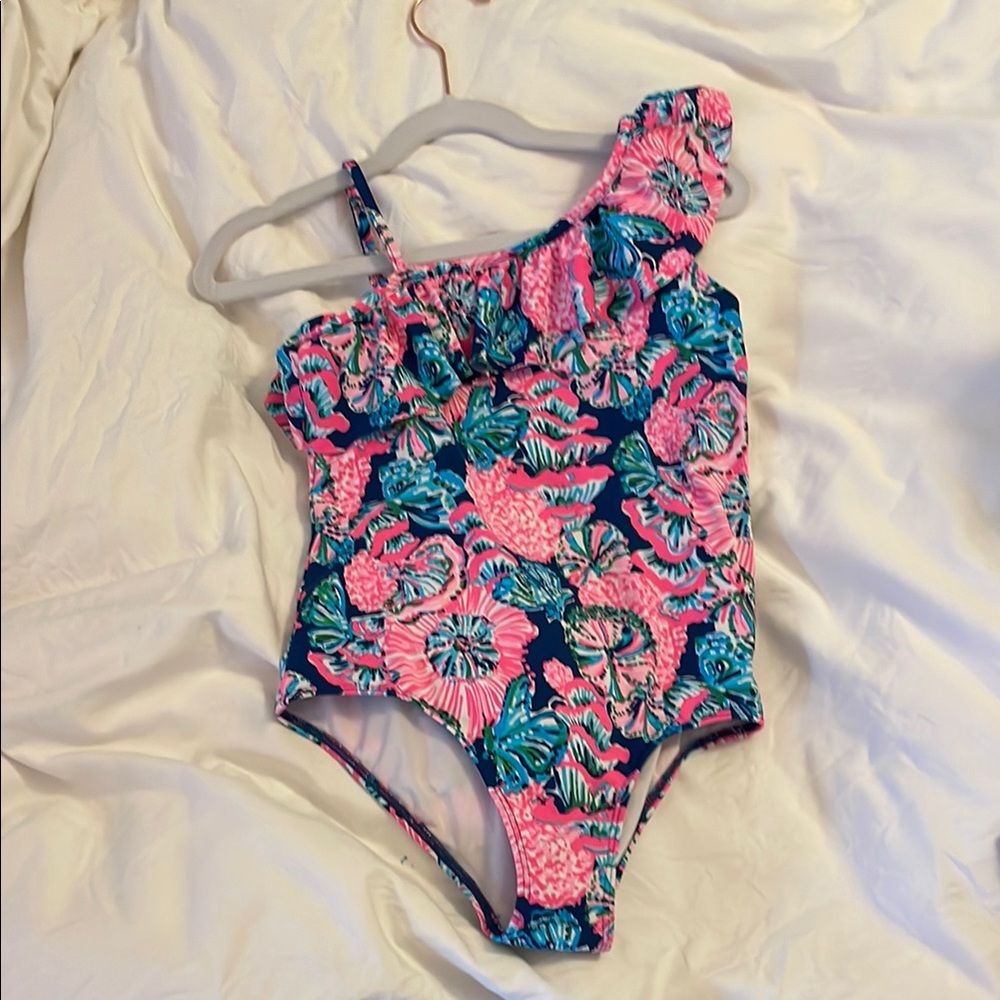 Lilly Pulitzer Girls Floral One-Shoulder Swimsuit